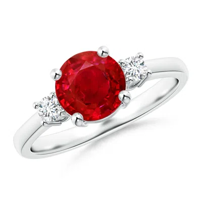 ANGARA PRONG-SET ROUND 3 STONE RUBY AND DIAMOND RING