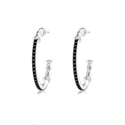 ANGARA PRONG-SET ROUND ENHANCED BLACK DIAMOND TWISTED WIRE HOOP EARRINGS