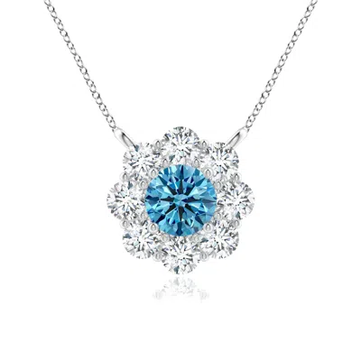 ANGARA PRONG-SET ROUND LAB-GROWN FANCY INTENSE BLUE DIAMOND HALO PENDANT
