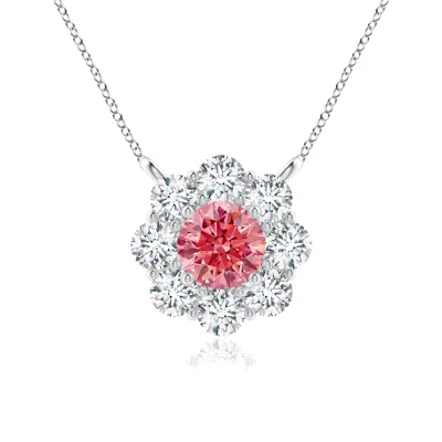 ANGARA PRONG-SET ROUND LAB-GROWN FANCY INTENSE PINK DIAMOND HALO PENDANT