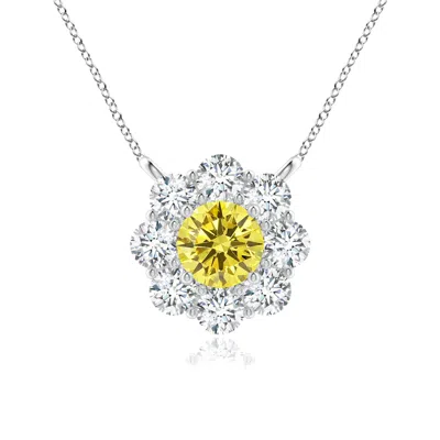 ANGARA PRONG-SET ROUND LAB-GROWN FANCY INTENSE YELLOW DIAMOND HALO PENDANT