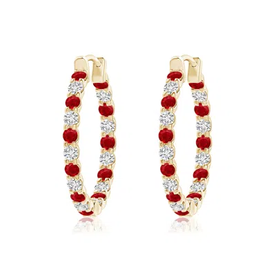 ANGARA PRONG-SET RUBY AND DIAMOND INSIDE OUT HOOP EARRINGS