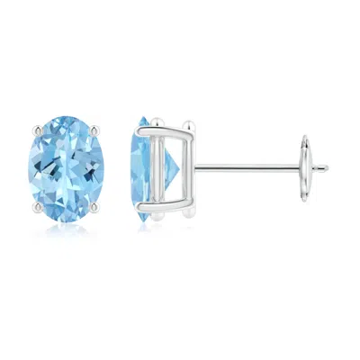 ANGARA PRONG-SET SOLITAIRE OVAL AQUAMARINE STUD EARRINGS