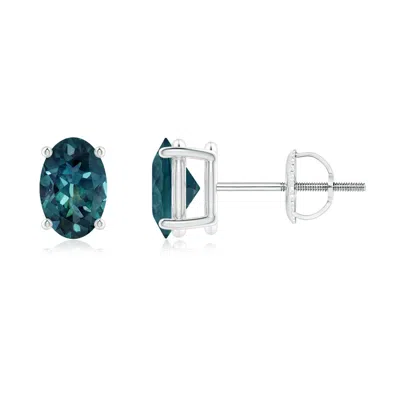 ANGARA PRONG-SET SOLITAIRE OVAL TEAL MONTANA SAPPHIRE STUD EARRINGS