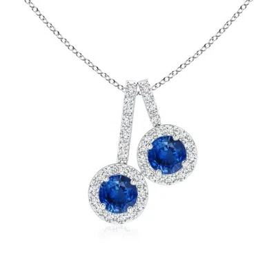 ANGARA PRONG-SET TWO STONE BLUE SAPPHIRE HALO PENDANT