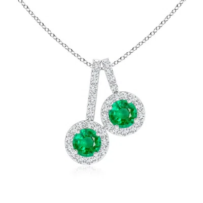 ANGARA PRONG-SET TWO STONE EMERALD HALO PENDANT