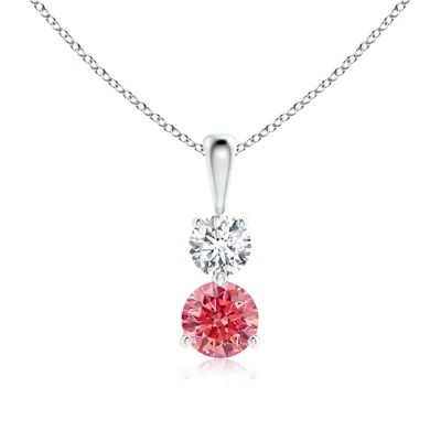 ANGARA PRONG-SET TWO STONE FANCY INTENSE PINK AND WHITE DIAMOND PENDANT