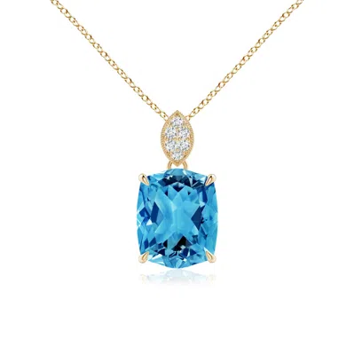 ANGARA RECTANGULAR CUSHION SWISS BLUE TOPAZ LEAF BALE PENDANT