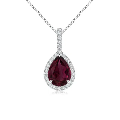 ANGARA RHODOLITE TEARDROP PENDANT WITH DIAMOND HALO