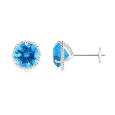ANGARA ROPE FRAMED CLAW-SET SWISS BLUE TOPAZ MARTINI STUD EARRINGS