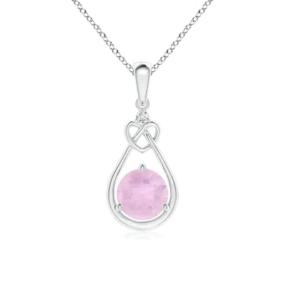 ANGARA ROSE QUARTZ KNOTTED HEART PENDANT WITH DIAMOND