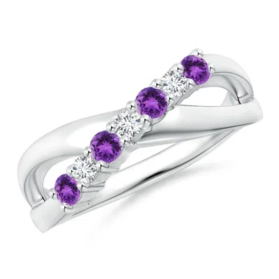ANGARA ROUND AMETHYST AND DIAMOND CROSSOVER RING