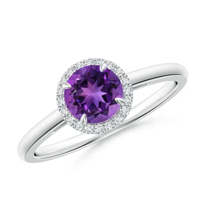 ANGARA ROUND AMETHYST CATHEDRAL RING WITH DIAMOND HALO