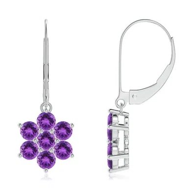 ANGARA ROUND AMETHYST FLORAL CLUSTER DANGLE EARRINGS