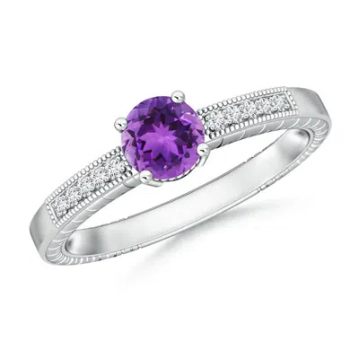 ANGARA ROUND AMETHYST SOLITAIRE RING WITH MILGRAIN