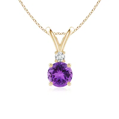 ANGARA ROUND AMETHYST SOLITAIRE V-BALE PENDANT WITH DIAMOND