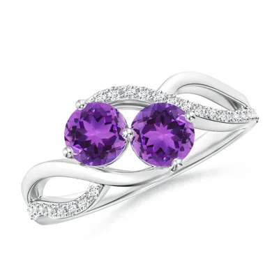 ANGARA ROUND AMETHYST TWO STONE BYPASS RING WITH DIAMONDS