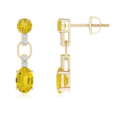 ANGARA ROUND & OVAL YELLOW SAPPHIRE DANGLE EARRINGS WITH DIAMONDS ACCENTS