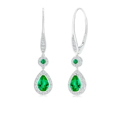 ANGARA ROUND AND PEAR EMERALD HALO LEVERBACK EARRINGS
