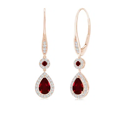 ANGARA ROUND AND PEAR RUBY HALO LEVERBACK EARRINGS