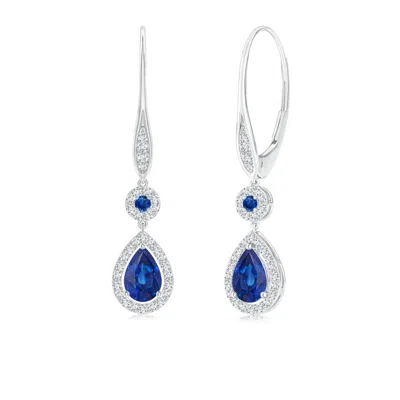 ANGARA ROUND AND PEAR SAPPHIRE HALO LEVERBACK EARRINGS