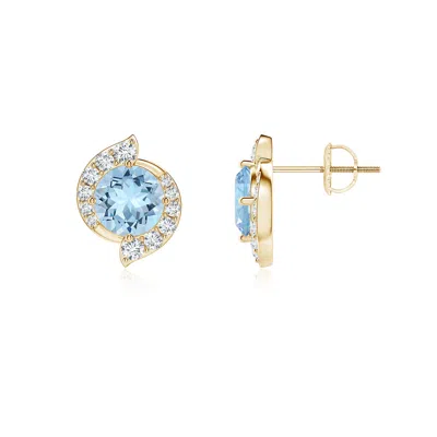 ANGARA ROUND AQUAMARINE AND DIAMOND SWIRL STUD EARRINGS