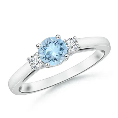 ANGARA ROUND AQUAMARINE & DIAMOND THREE STONE ENGAGEMENT RING