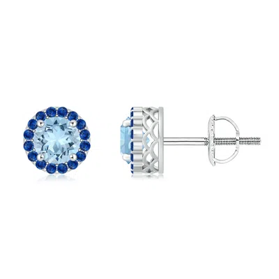 ANGARA ROUND AQUAMARINE AND SAPPHIRE HALO STUD EARRINGS