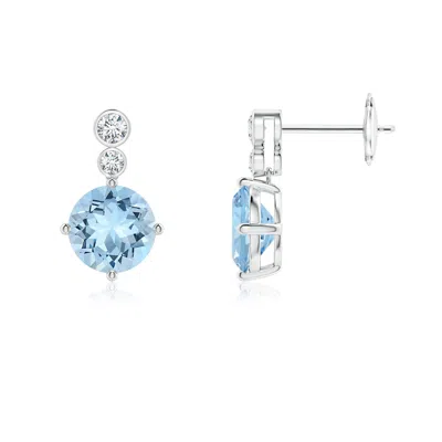 ANGARA ROUND AQUAMARINE DANGLE EARRINGS WITH BEZEL-SET DIAMONDS