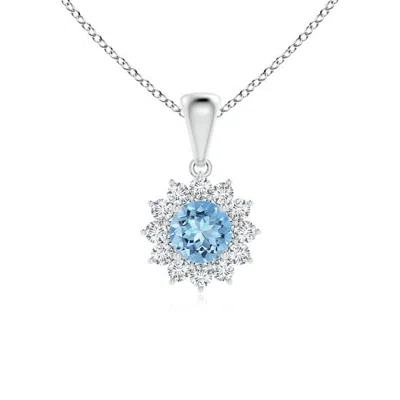 ANGARA ROUND AQUAMARINE FLOWER PENDANT WITH DIAMOND HALO