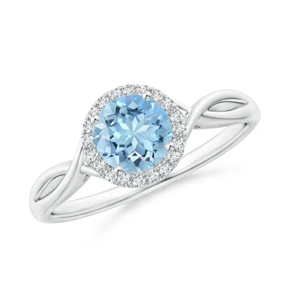 ANGARA ROUND AQUAMARINE HALO RING WITH CRISS CROSS SHANK