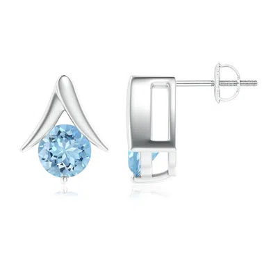 ANGARA ROUND AQUAMARINE INVERTED 'V' STUD EARRINGS