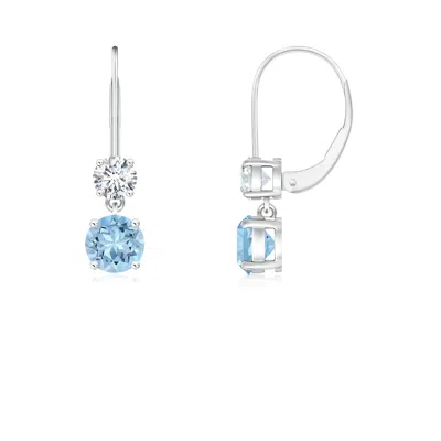 ANGARA ROUND AQUAMARINE LEVERBACK DANGLE EARRINGS WITH DIAMOND