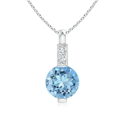 ANGARA ROUND AQUAMARINE SOLITAIRE PENDANT WITH DIAMOND BALE