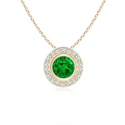 ANGARA ROUND BEZEL-SET EMERALD PENDANT WITH DIAMOND HALO