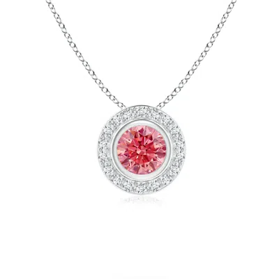 ANGARA ROUND BEZEL-SET FANCY INTENSE PINK DIAMOND PENDANT WITH HALO