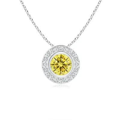 ANGARA ROUND BEZEL-SET FANCY INTENSE YELLOW DIAMOND PENDANT WITH HALO