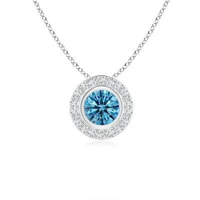 ANGARA ROUND BEZEL-SET LAB-GROWN FANCY INTENSE BLUE DIAMOND PENDANT WITH HALO