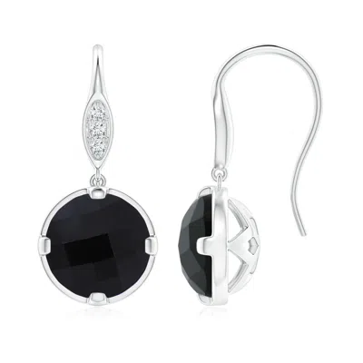 ANGARA ROUND BLACK ONYX FISH HOOK EARRINGS WITH DIAMOND ACCENTS