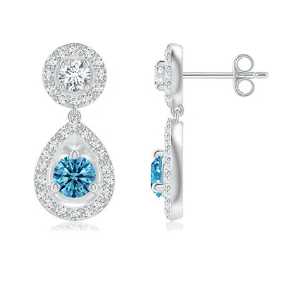 ANGARA ROUND BLUE DIAMOND TEARDROP HALO EARRINGS