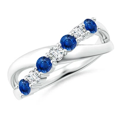 ANGARA ROUND BLUE SAPPHIRE AND DIAMOND CROSSOVER RING