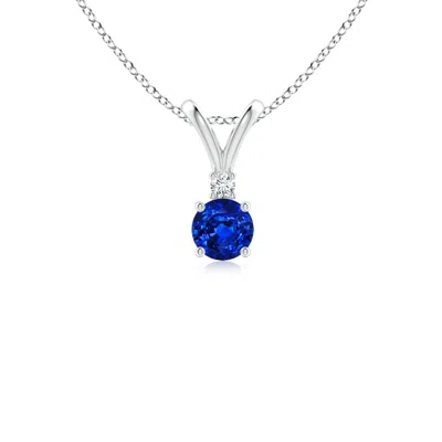 ANGARA ROUND BLUE SAPPHIRE SOLITAIRE V-BALE PENDANT WITH DIAMOND