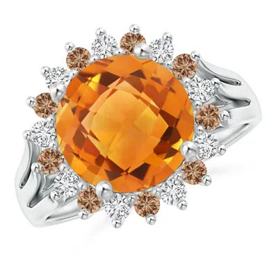 ANGARA ROUND CITRINE TRIPLE SPLIT SHANK RING WITH ALTERNATING HALO