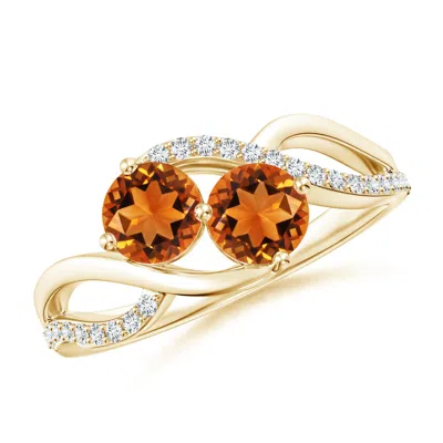 ANGARA ROUND CITRINE TWO STONE BYPASS RING WITH DIAMONDS