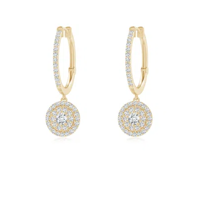 ANGARA ROUND DIAMOND CLUSTER HALO HOOP DROP EARRINGS