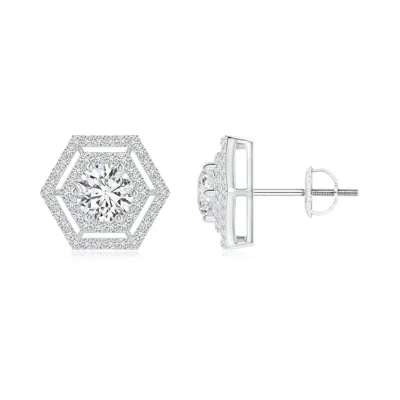 ANGARA ROUND DIAMOND HEXAGONAL FLOATING DOUBLE HALO STUDS