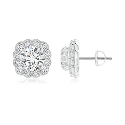 ANGARA ROUND DIAMOND SCALLOPED CUSHION HALO STUD EARRINGS