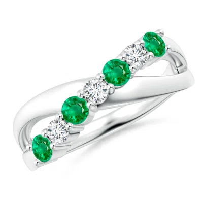 ANGARA ROUND EMERALD AND DIAMOND CROSSOVER ENGAGEMENT RING