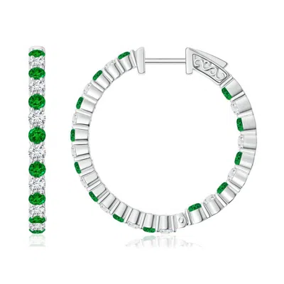 ANGARA ROUND EMERALD AND DIAMOND INSIDE OUT HOOP EARRINGS