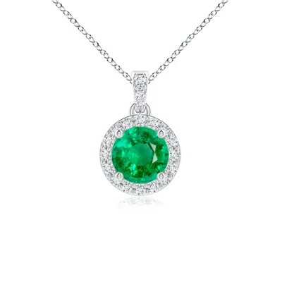 ANGARA ROUND EMERALD DANGLE PENDANT WITH DIAMOND HALO
